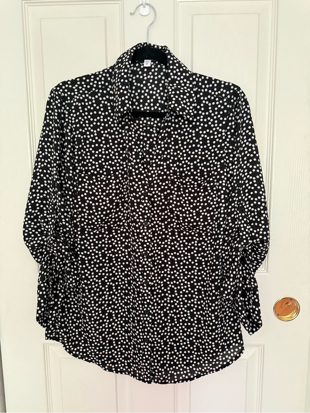 Express Black and White Polka Dot Button-Down Shirt